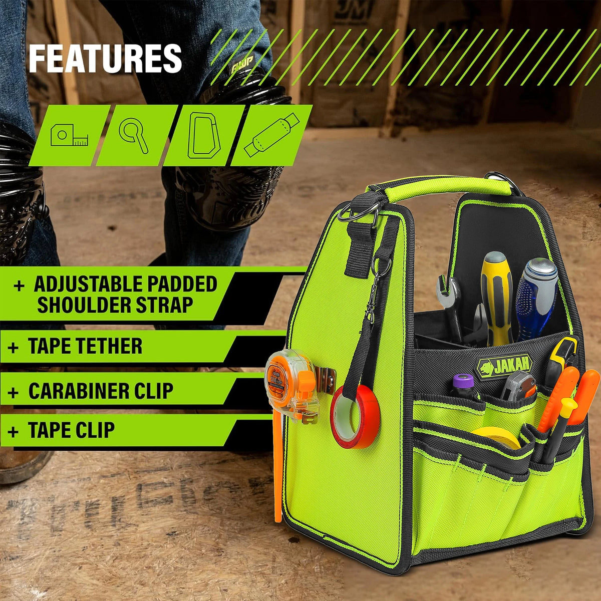 FanzyMarket open tool tote bag with adjustable straps and waterproof base, ideal for heavy-duty tool storage and organization.