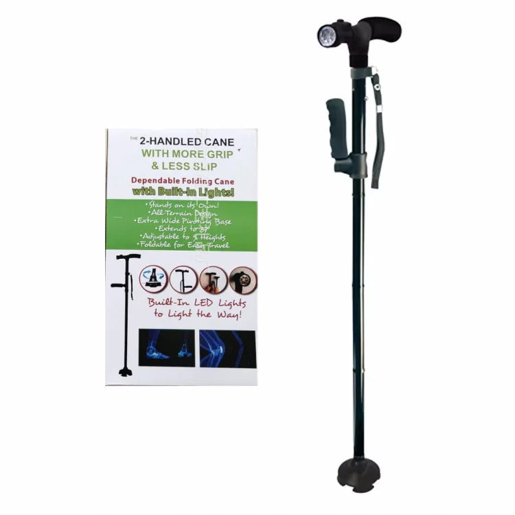 FanzyMarket adjustable folding LED walking cane with lightweight aluminum, anti-slip quad tip, 32.3–37 inches, 250 lb capacity.