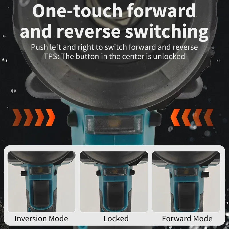 FanzyMarket 18V brushless cordless impact wrench showing high-torque drill and screwdriver in a professional tool set image.