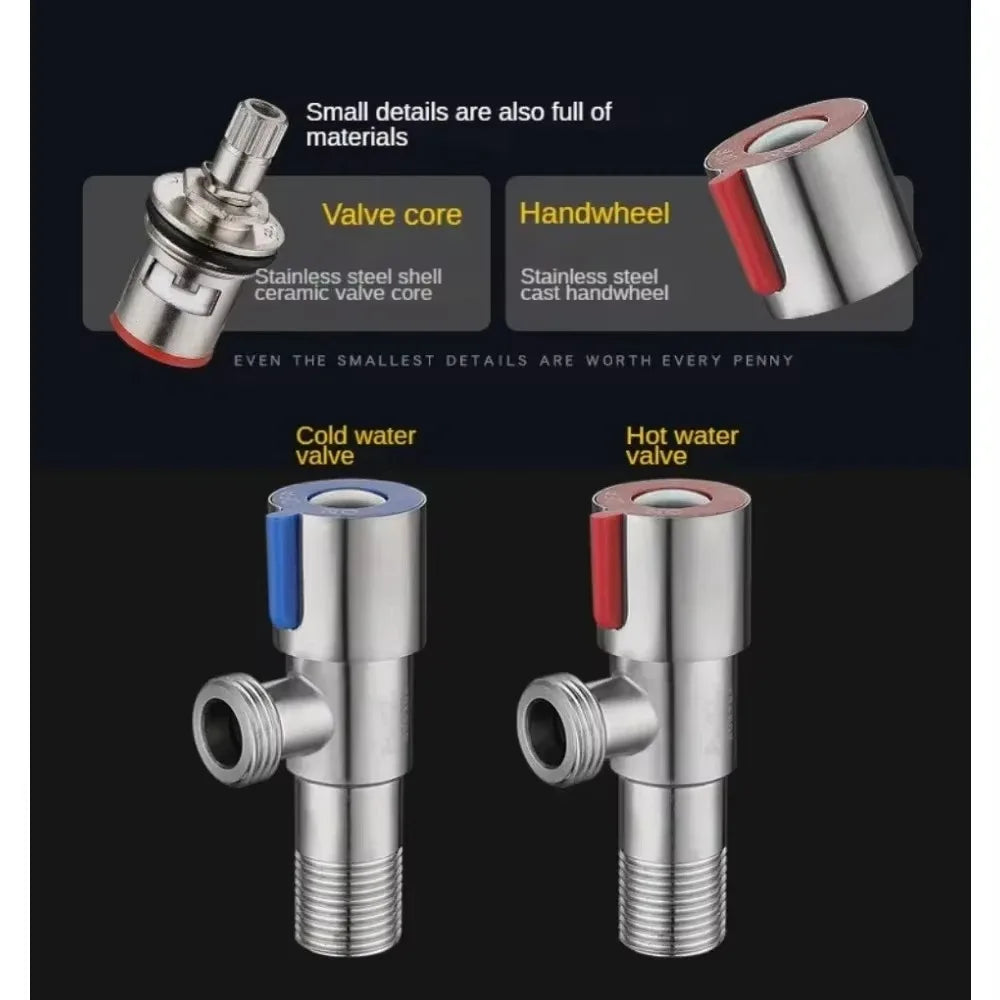 Brushed black 1/2" angle stop valve for bathroom bidet, toilet, or sink shut-off faucet by FanzyMarket, with red and blue handle accents.
