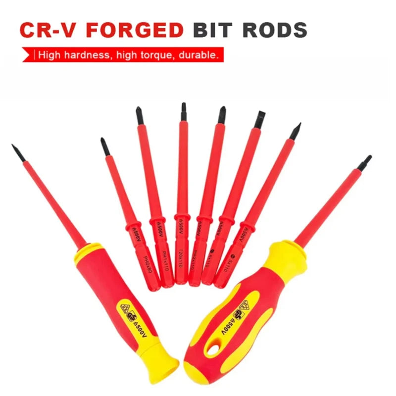 FanzyMarket 10-piece VDE insulated screwdriver set with interchangeable blades, magnetic tips, and case for electricians and home repair.