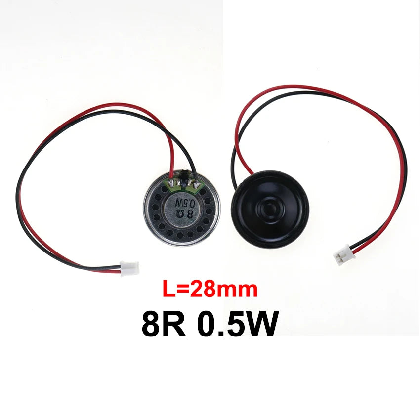 FanzyMarket 8Ω 0.5W mini ultra-thin horn speaker with P2.0 terminal wire, measuring 20–57mm, suitable for electronics and audio projects.