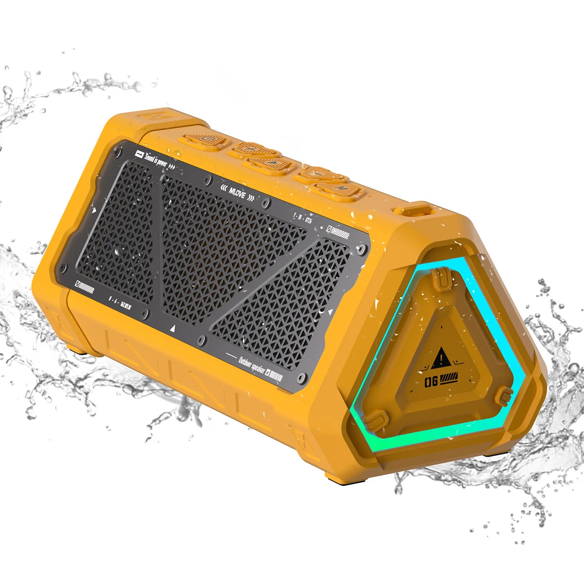 FanzyMarket portable outdoor Bluetooth speaker in army green with 40W stereo sound, IP67 waterproof, RGB lights, Micro SD, Bluetooth 5.3, TWS