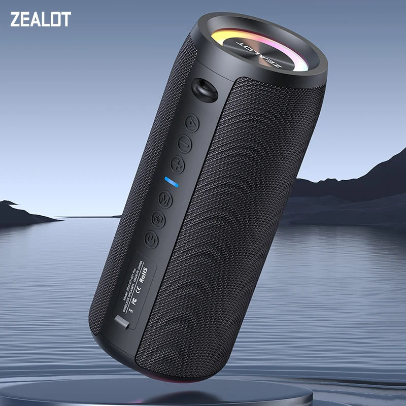 FanzyMarket 40W portable Bluetooth speaker with 3D stereo sound, deep bass, IPX5 waterproof design, TWS wireless boom box in black.