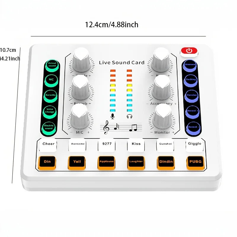 FanzyMarket portable all-in-one podcast audio interface with premium mic preamp and sound card, compact and white for clear audio recording.