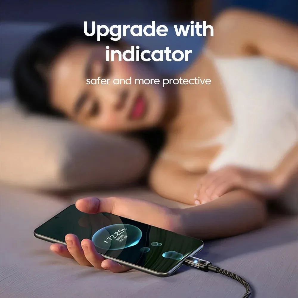 Nylon braided USB-C to USB-C charging cable with LED power display, 0.25m to 2m lengths, supports up to 6A fast charging.