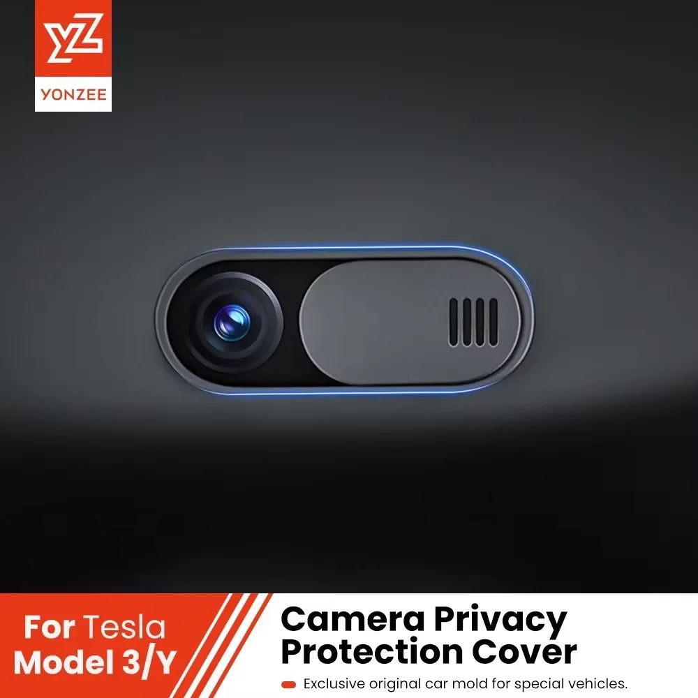 FanzyMarket Tesla Model 3 & Y camera privacy cover, ultra-thin sliding webcam sticker for cars, laptops, and smartphones.