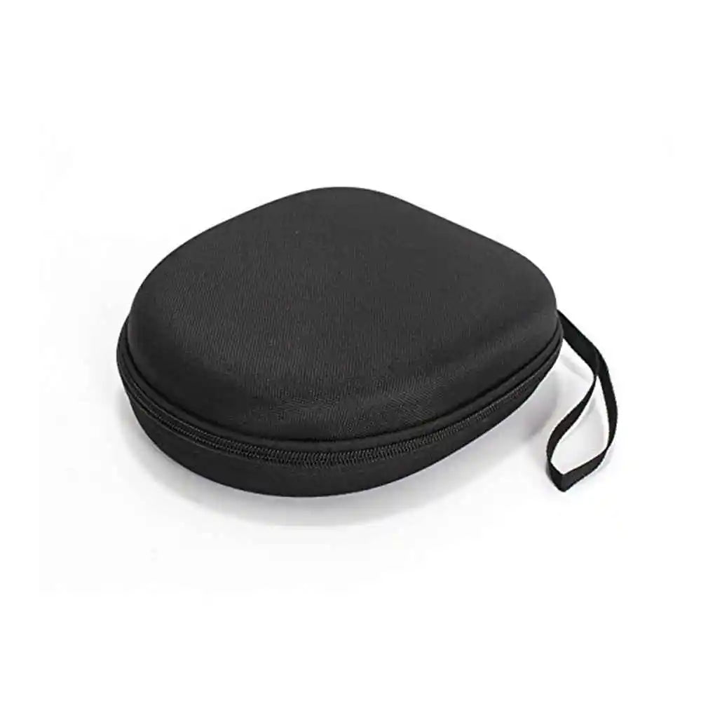 Black shockproof headphone carrying case by FanzyMarket with mesh pocket, portable design, perfect for travel and headset organization.