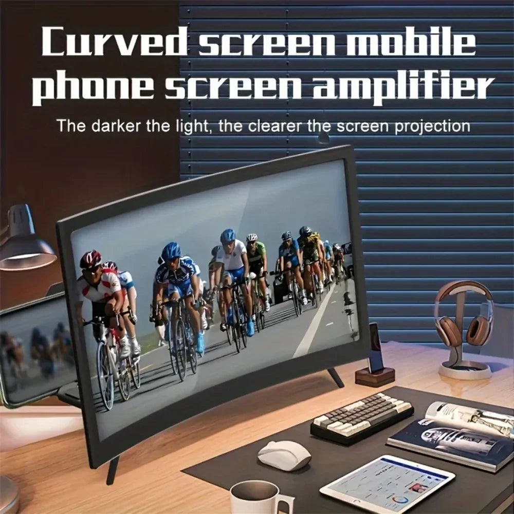 Black 12-inch curved 3D HD phone screen magnifier from FanzyMarket, designed for universal mobile video amplification and viewing.