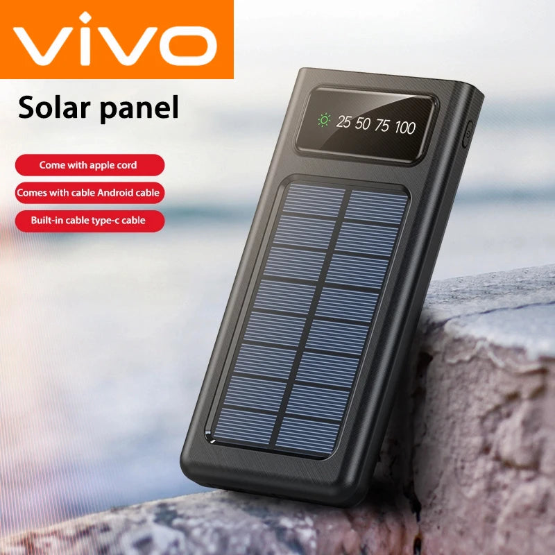 FanzyMarket 200,000mAh solar power bank with LED light, wireless charging, and fast USB charging in black, portable electronics accessory.
