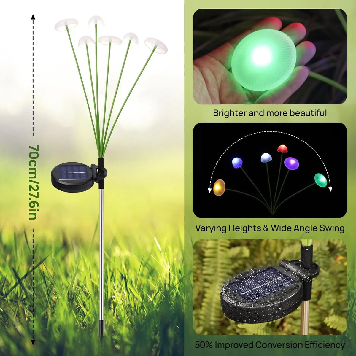 FanzyMarket solar mushroom garden lights with jellyfish style, waterproof dual-mode LED pathway and patio decor, set of 4.