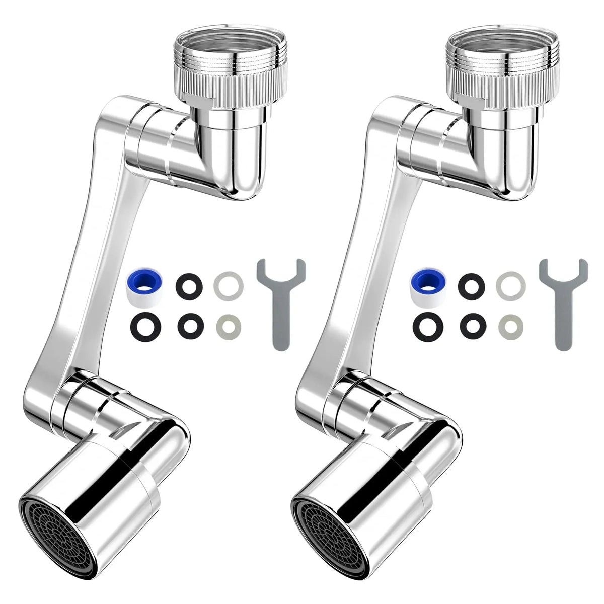 1080° universal rotating faucet extender in silver ABS plastic with dual-mode swivel aerator for kitchen and bathroom use