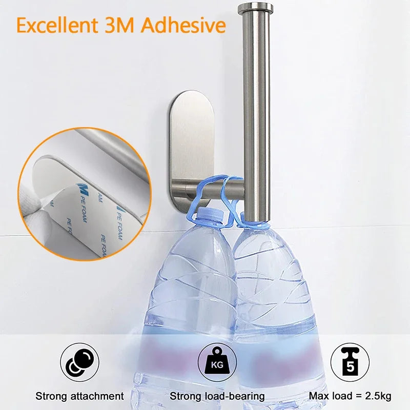 FanzyMarket stainless steel toilet paper holder, wall-mounted, self-adhesive, no-drill design for bathroom and kitchen use