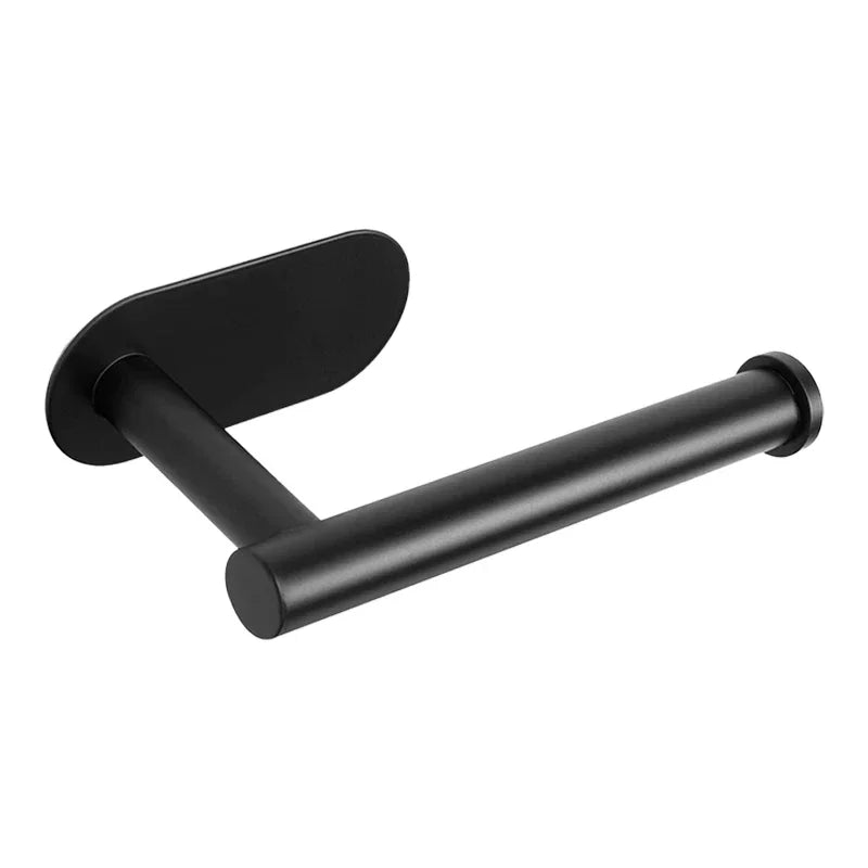 FanzyMarket stainless steel toilet paper holder, wall-mounted, no-drill self-adhesive bathroom tissue dispenser, black finish