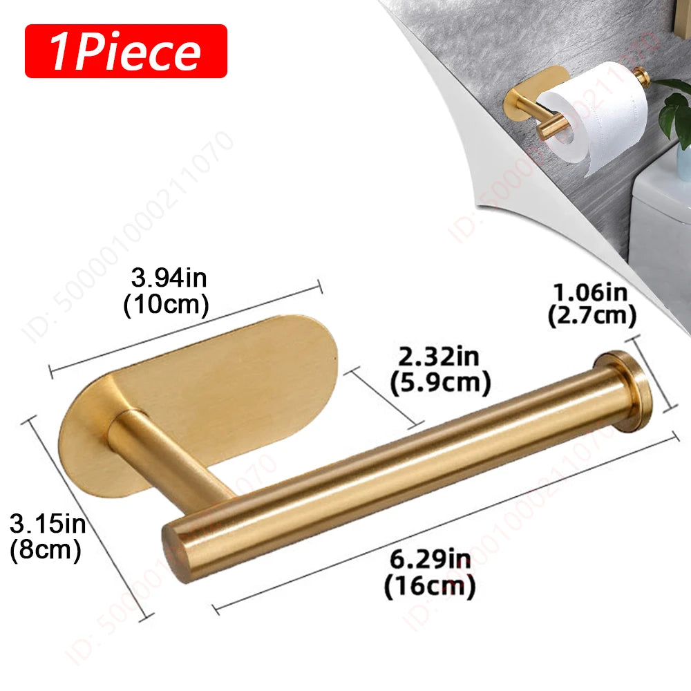 Two black stainless steel no-drill toilet paper holders with adhesive wall-mount for bathroom and kitchen use by FanzyMarket