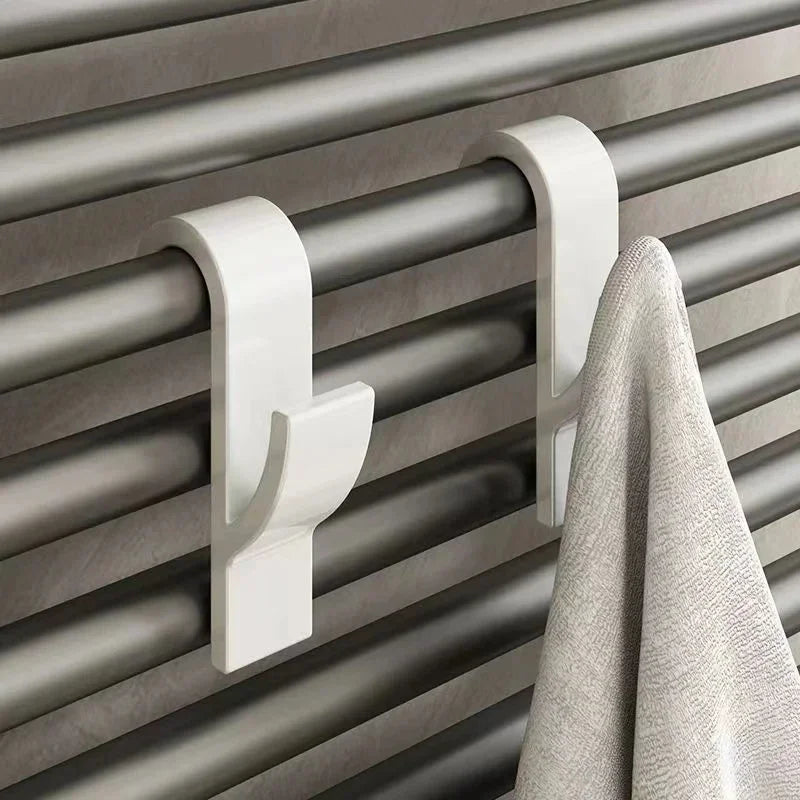 FanzyMarket heated bathroom towel radiator hooks with rail hangers and clips for towels, scarves, and clothes.