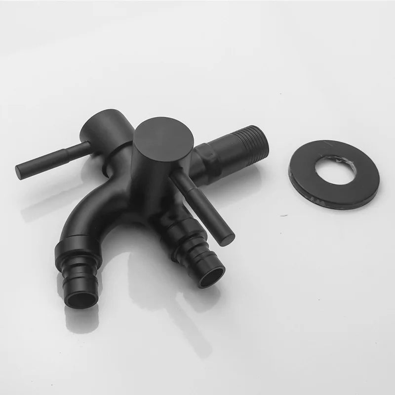 FanzyMarket 304 stainless steel wall-mount double outlet angle valve for bathroom or kitchen, suitable for washing machines and bidets.