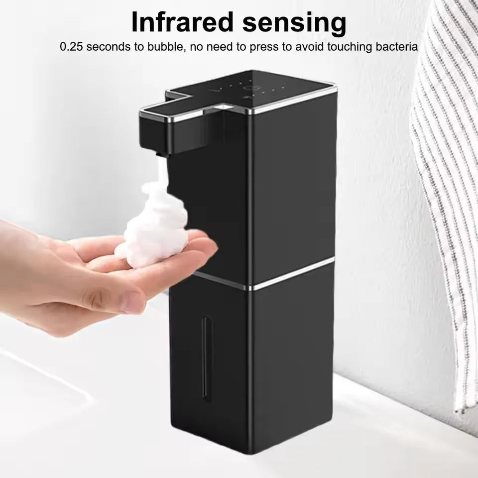FanzyMarket black wall-mounted touchless automatic soap dispenser with 380ml capacity for kitchen and bathroom use.