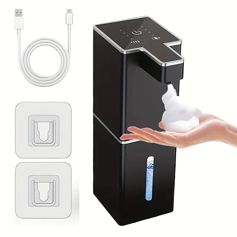 Black wall-mounted touchless soap dispenser by FanzyMarket, 380ml infrared foam and liquid soap dispenser for kitchen or bathroom.