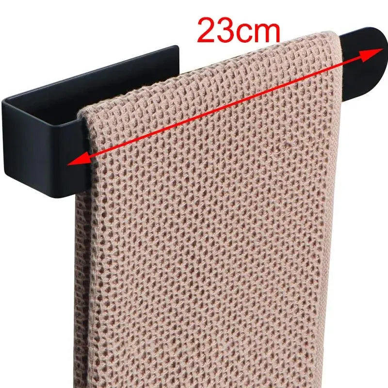 Self-adhesive 304 stainless steel towel rack with single rod in brushed finish, 23cm or 37cm, ideal for bathroom or kitchen.
