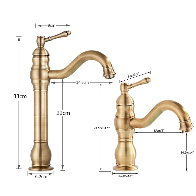 Antique brass vessel sink faucet by FanzyMarket, deck-mounted single-handle bathroom basin mixer tap with hot and cold water.