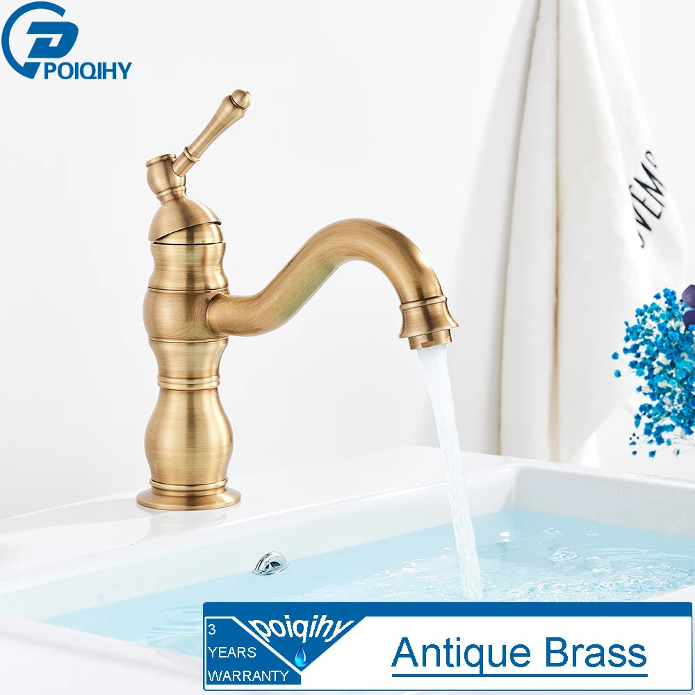Antique brass vessel sink faucet by FanzyMarket, deck-mounted single-handle bathroom basin mixer tap with hot and cold water.