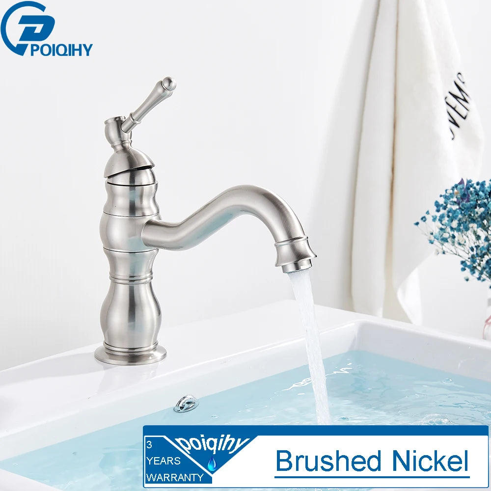 Antique brass vessel sink faucet by FanzyMarket, deck-mounted single-handle bathroom basin mixer tap with hot and cold water.
