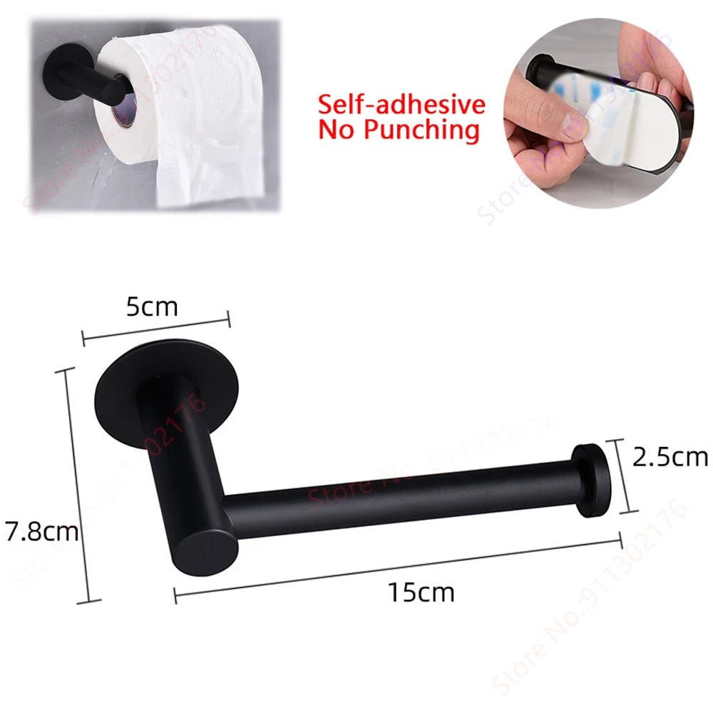 FanzyMarket stainless steel self-adhesive toilet paper holder, wall-mounted bathroom tissue dispenser, holds up to 30 cm.