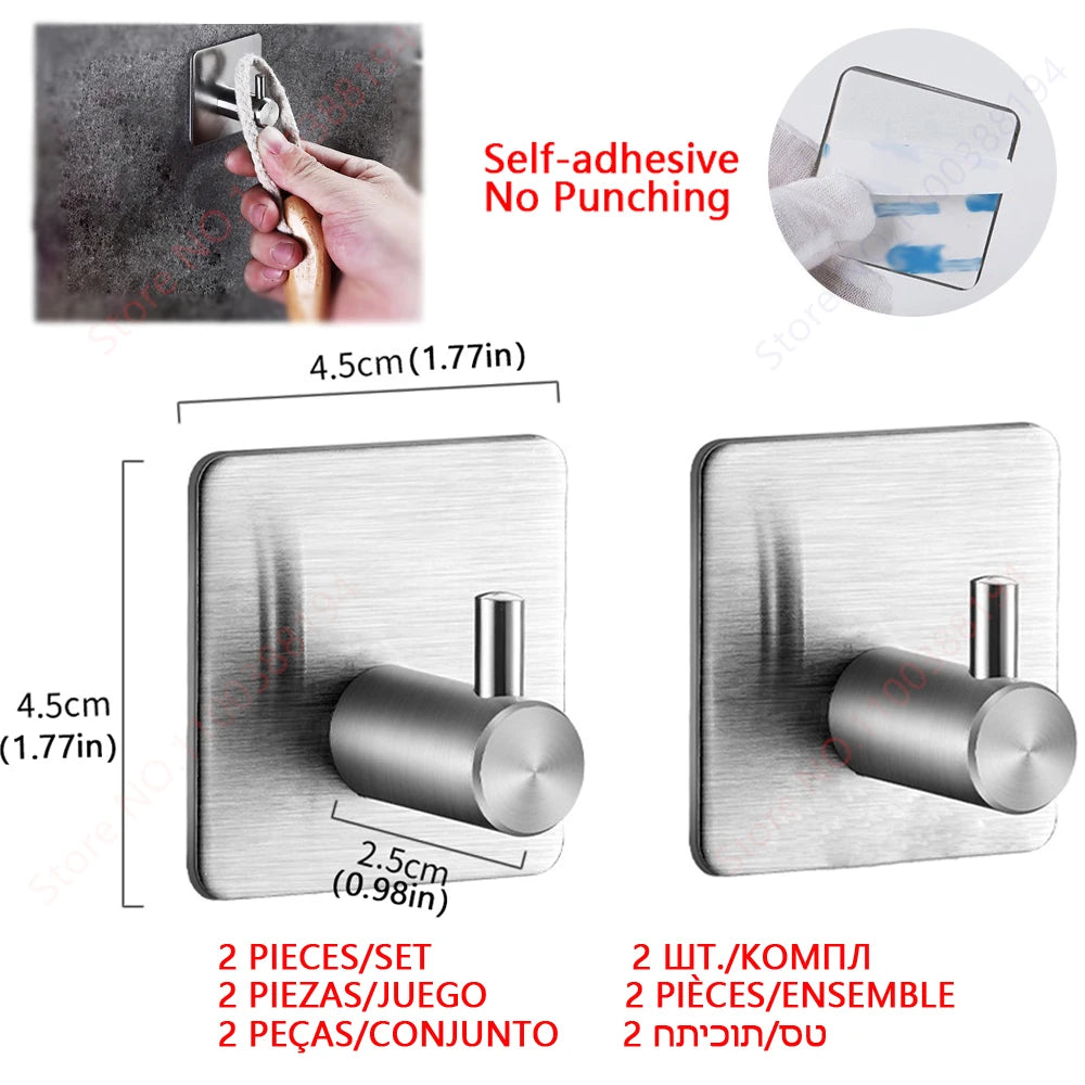 Self-adhesive stainless steel toilet paper holder by FanzyMarket, wall-mounted, no drill, holds tissue or towels up to 30 cm.