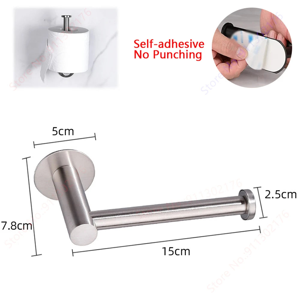 FanzyMarket stainless steel self-adhesive toilet paper holder wall mount for bathroom, holds up to 30 cm tissue or towel.