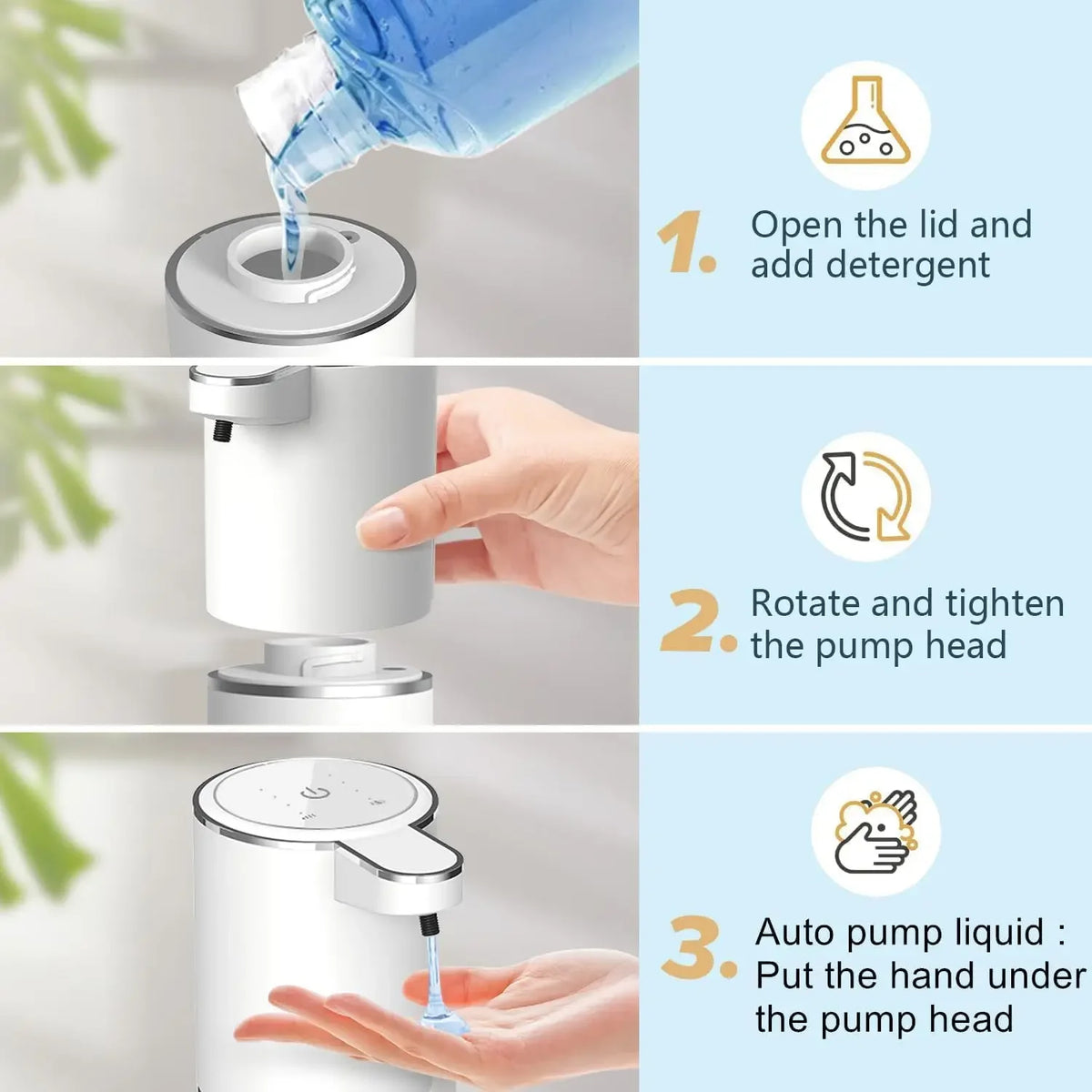 FanzyMarket automatic foam soap dispenser with infrared sensor, touchless, USB rechargeable for bathroom and kitchen use.
