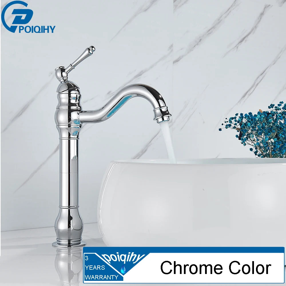 FanzyMarket antique brass vessel sink faucet, deck-mounted single-hole hot and cold mixer tap for bathroom plumbing.