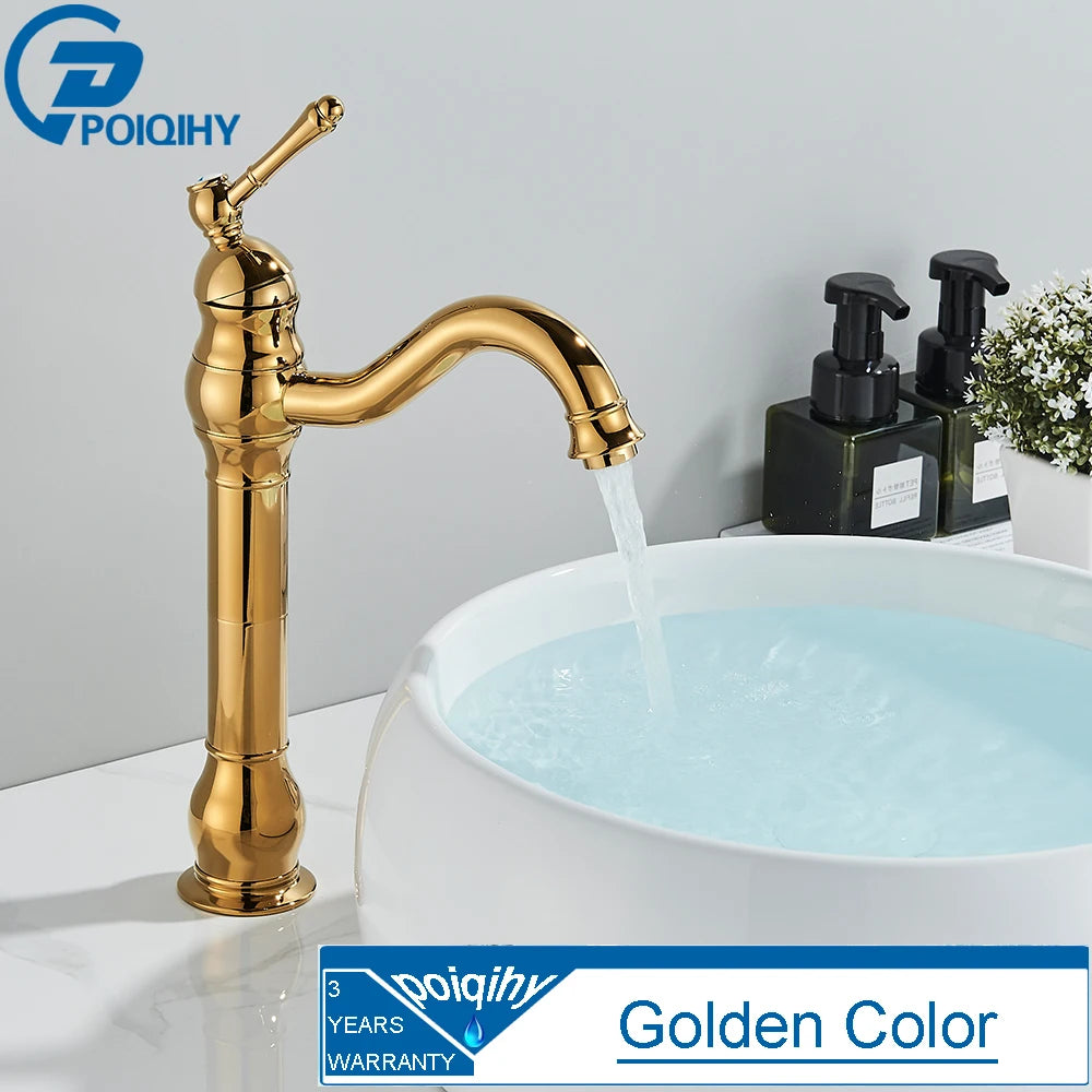 FanzyMarket antique brass vessel sink faucet, deck-mounted single-hole hot and cold mixer tap for bathroom use.