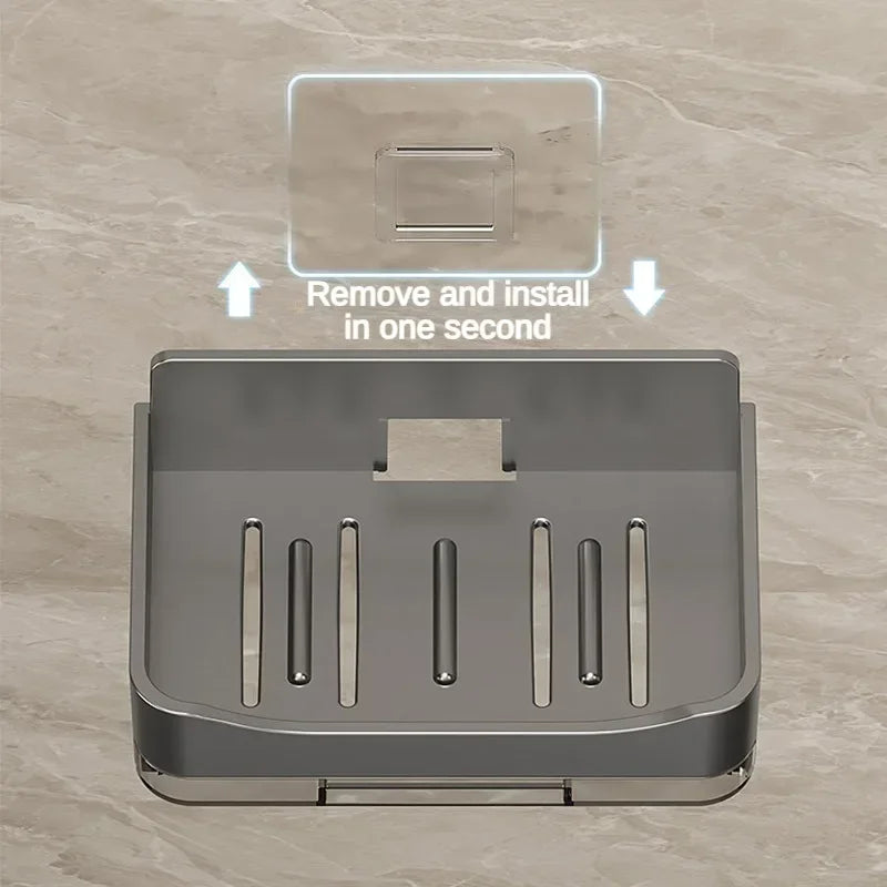 FanzyMarket wall-mounted soap and sponge holder with double-drain plastic dish, grey, compact bathroom storage accessory.
