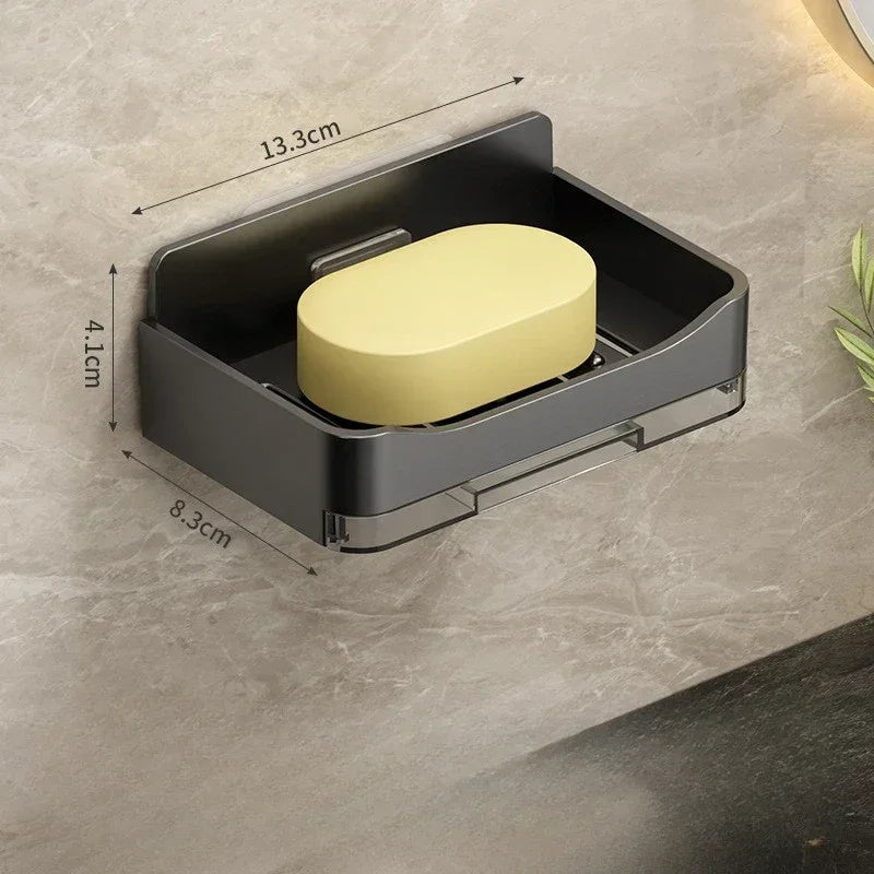 FanzyMarket wall-mounted soap and sponge holder with double-drain plastic dish, grey, compact bathroom storage accessory.