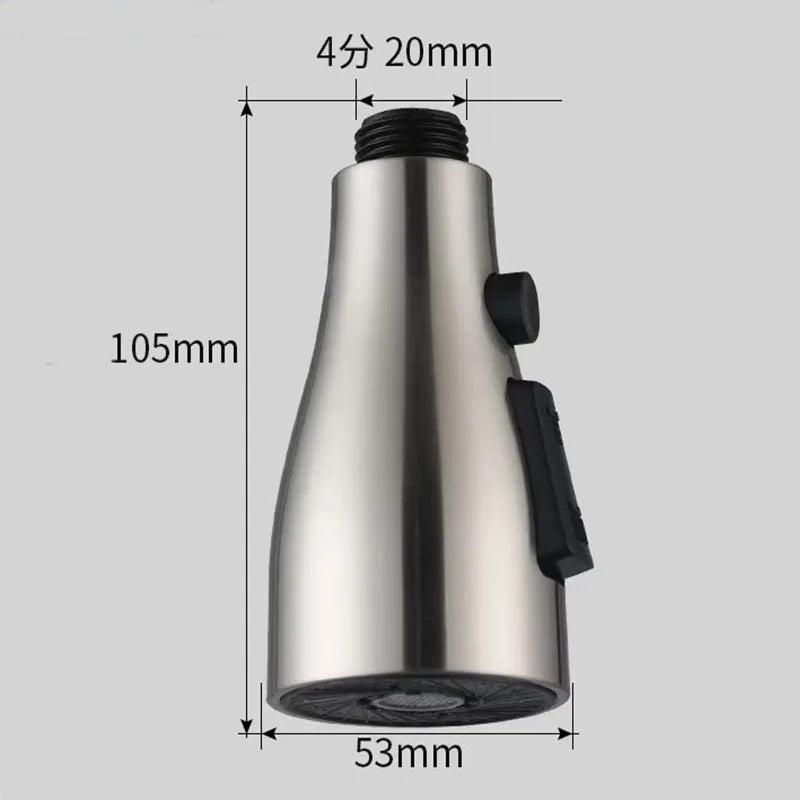Grey universal kitchen faucet spray head with 3 modes, pull-out design, ABS material, and 1/2 inch connector for easy replacement.