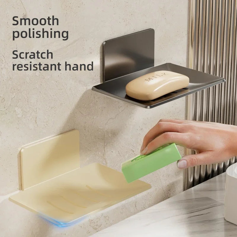 Wall-mounted metal soap rack by FanzyMarket, waterproof bathroom shower holder with no-drill installation, ideal for bathroom organization.