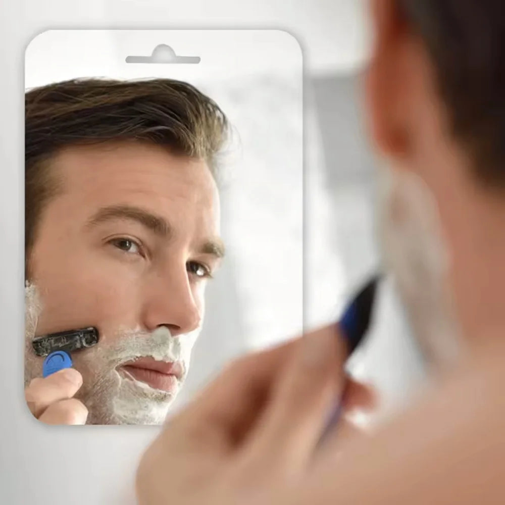 FanzyMarket 6-inch fogless acrylic shower mirror for shaving and makeup, portable, self-contained bathroom mirror for travel and daily use.