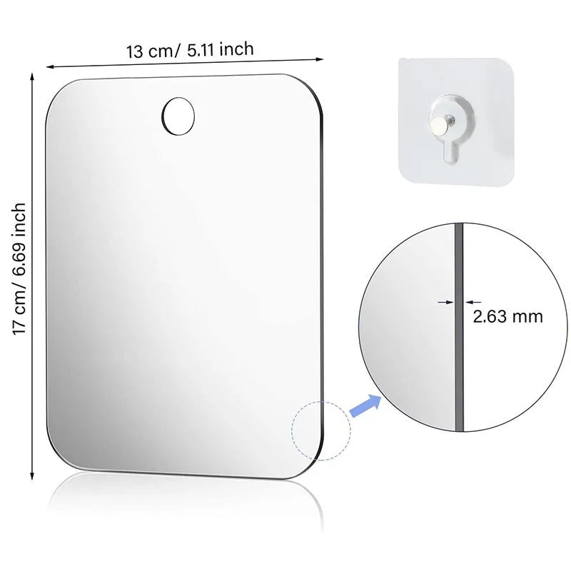 FanzyMarket 6-inch fogless acrylic shower mirror for shaving and makeup, portable, self-contained bathroom mirror.