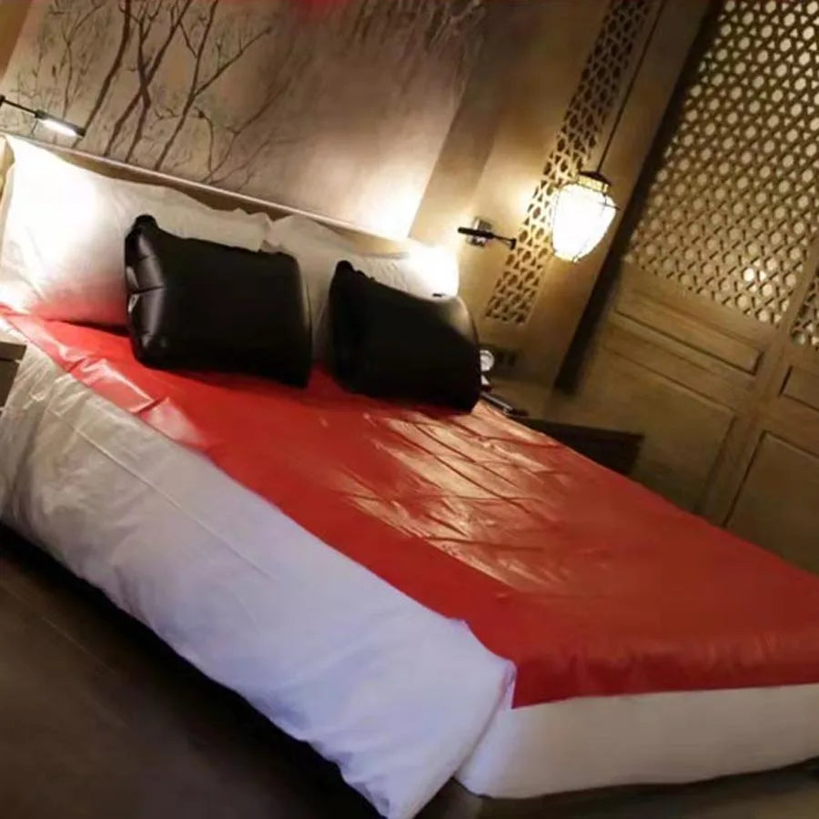 Pink waterproof PVC bed sheet coverlet for couples, fits 1.2-2.0m beds, oil and spa protector, available in three colors.