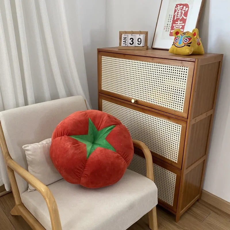 FanzyMarket plush thickened round seat cushion with tomato mushroom persimmon vegetable design, removable and washable for window seats and bedrooms.