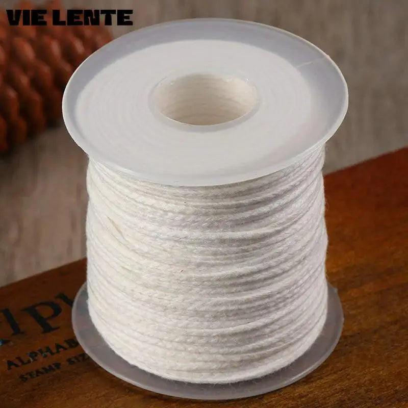White cotton candle wick roll for DIY candle making, 200 ft, woven wick from FanzyMarket, ideal for home and garden candle projects.