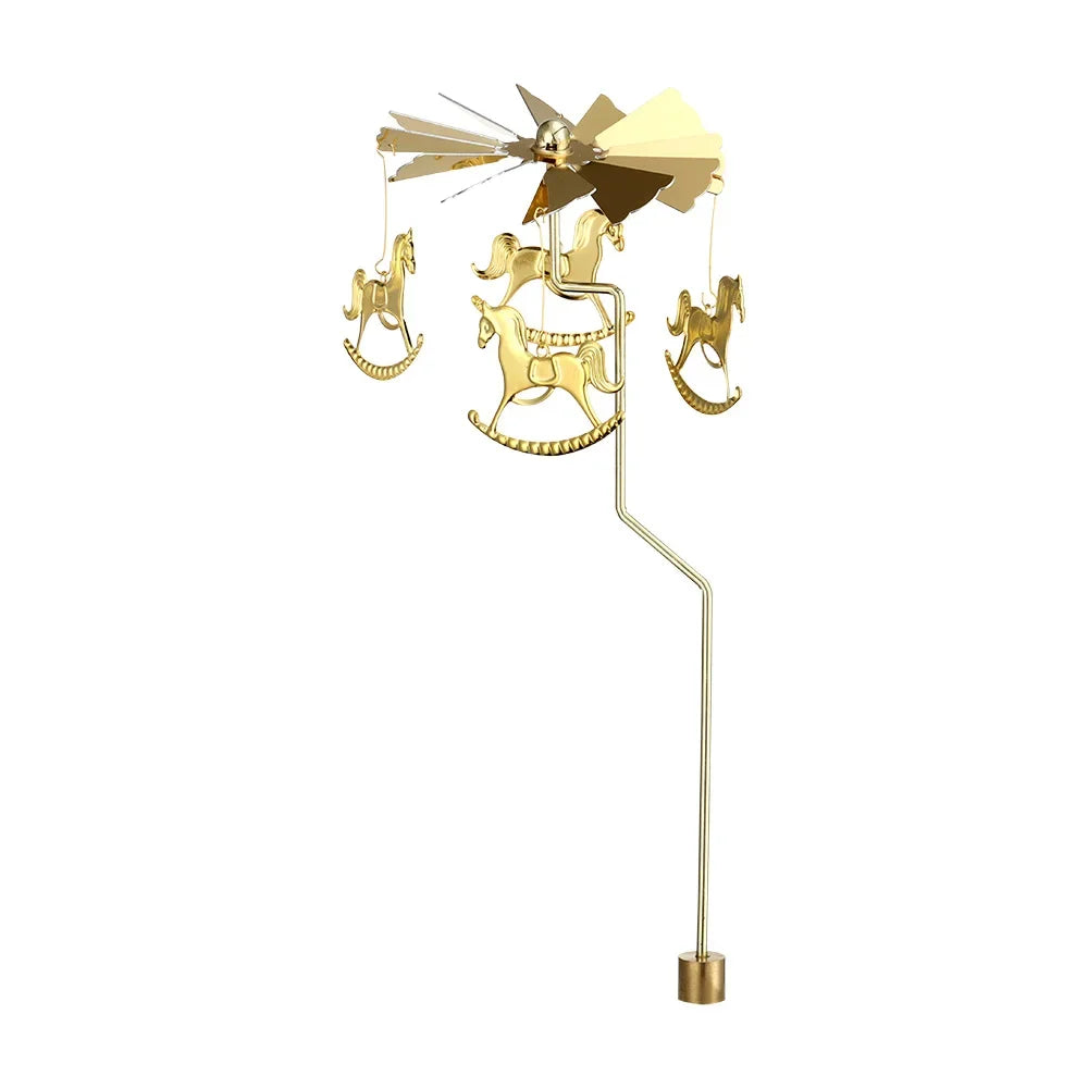 FanzyMarket carousel candle spinner tealight holder in gold and silver, perfect for wedding, Christmas, or home decor.
