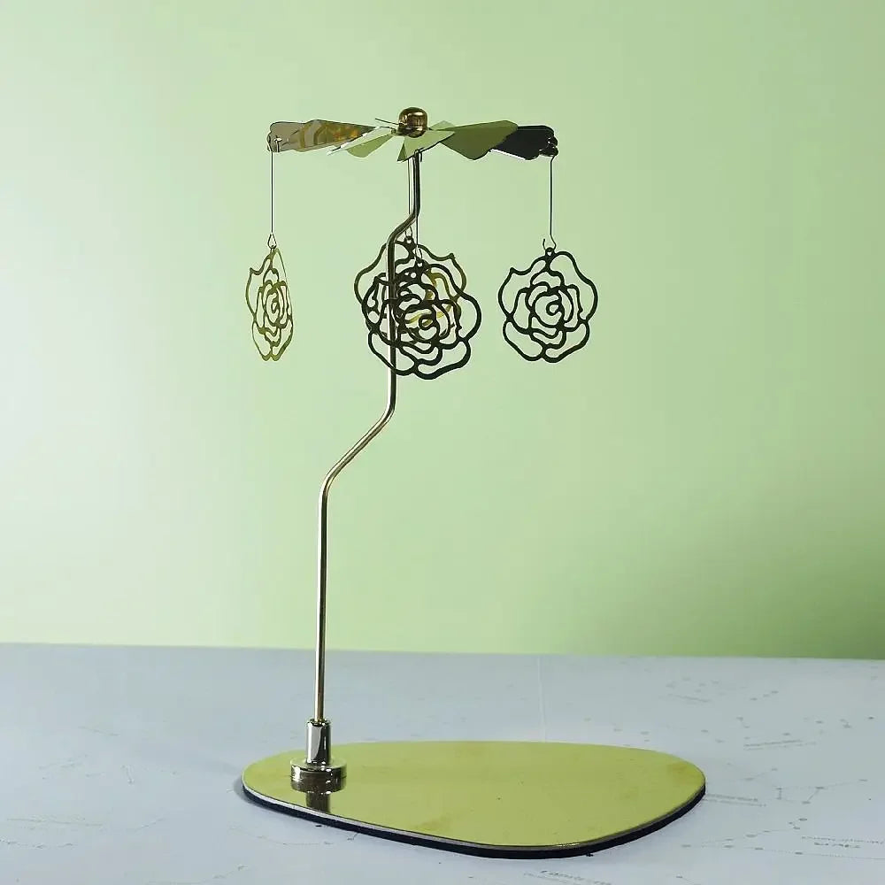 FanzyMarket carousel candle spinner tealight holder in gold and silver, rotating decorative piece for wedding, Christmas, and home decor.