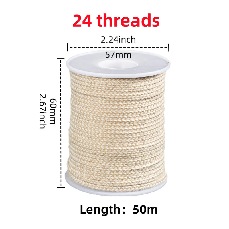 FanzyMarket eco-friendly cotton candle wick roll, 50m/61m length, low-smoke, degreased, ideal for DIY candles and home fragrance.