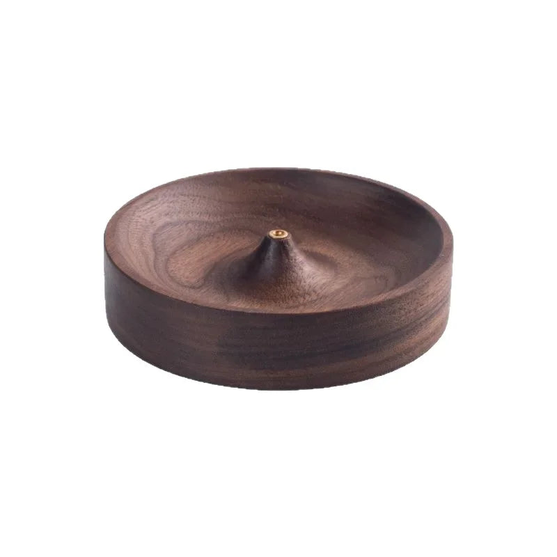 Black Walnut solid wood incense burner and agarwood tray, handmade round holder for tea ceremonies and home decor by FanzyMarket.