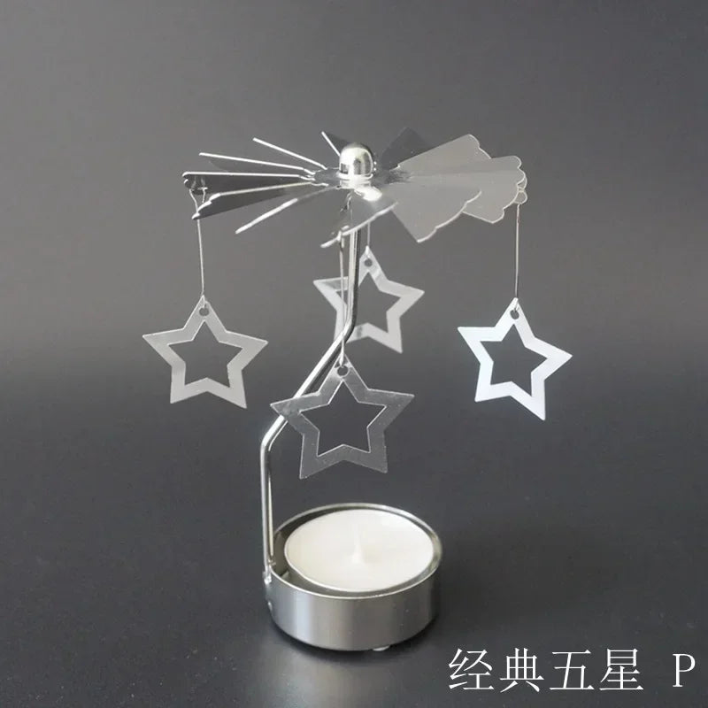 FanzyMarket spinning metal carousel tea light candle holder with rotating design, perfect for Christmas home decor and festive ambiance.