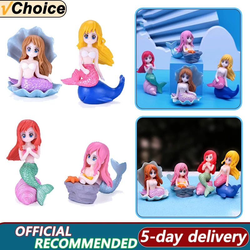 Little Mermaid resin figurine, mini aquarium ornament, cake topper, and desk decor, by FanzyMarket, detailed and colorful.