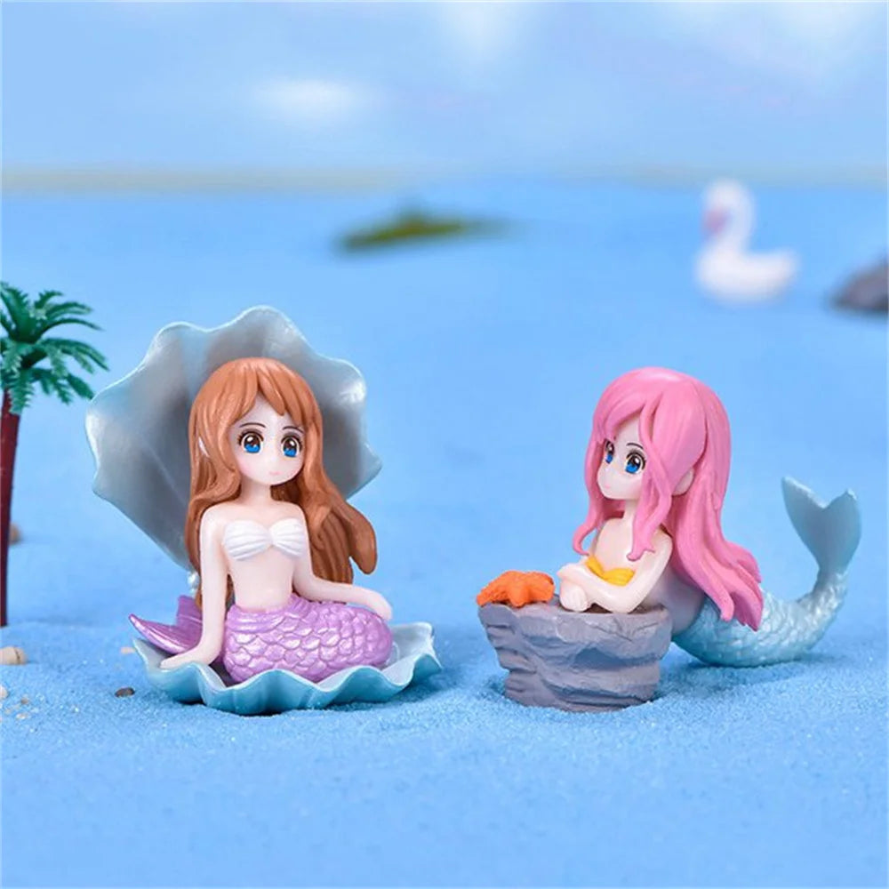 FanzyMarket Little Mermaid resin figurine, mini aquarium ornament, cake topper, and desk decor, featuring a detailed mermaid design.