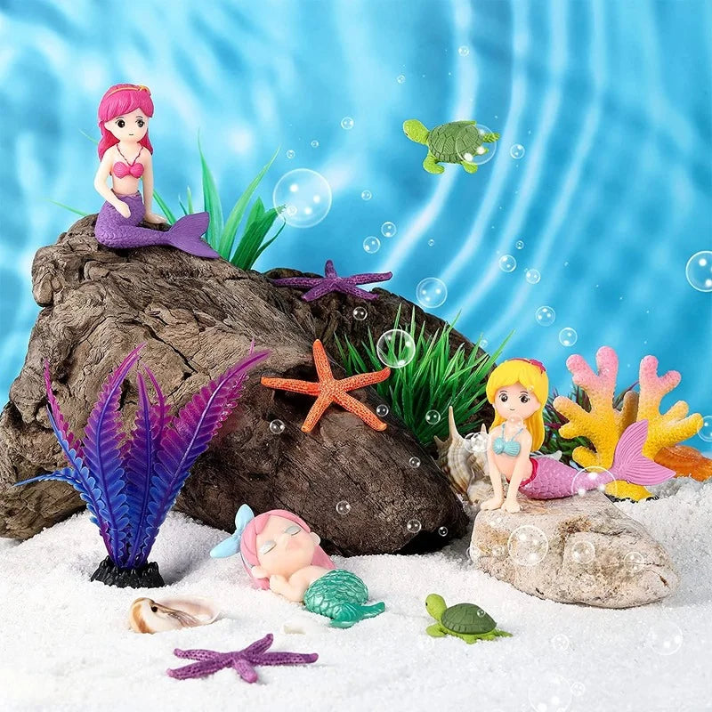 FanzyMarket Little Mermaid resin figurine, mini aquarium ornament, cake topper, and desk decor with detailed mermaid design.